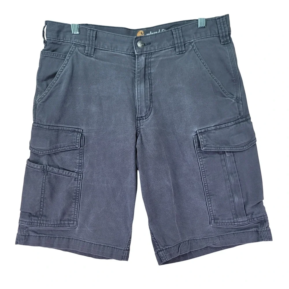 Carhartt Cargo Shorts Mens 34 Gray Canvas Relaxed Fit Rugged Flex Utility Work